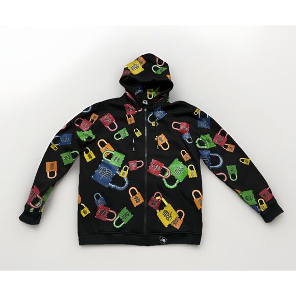 Vintage Y2K Miskeen Lock Full Zip Hoodie All Over Print Size XL Japanese Brand - Picture 1 of 12